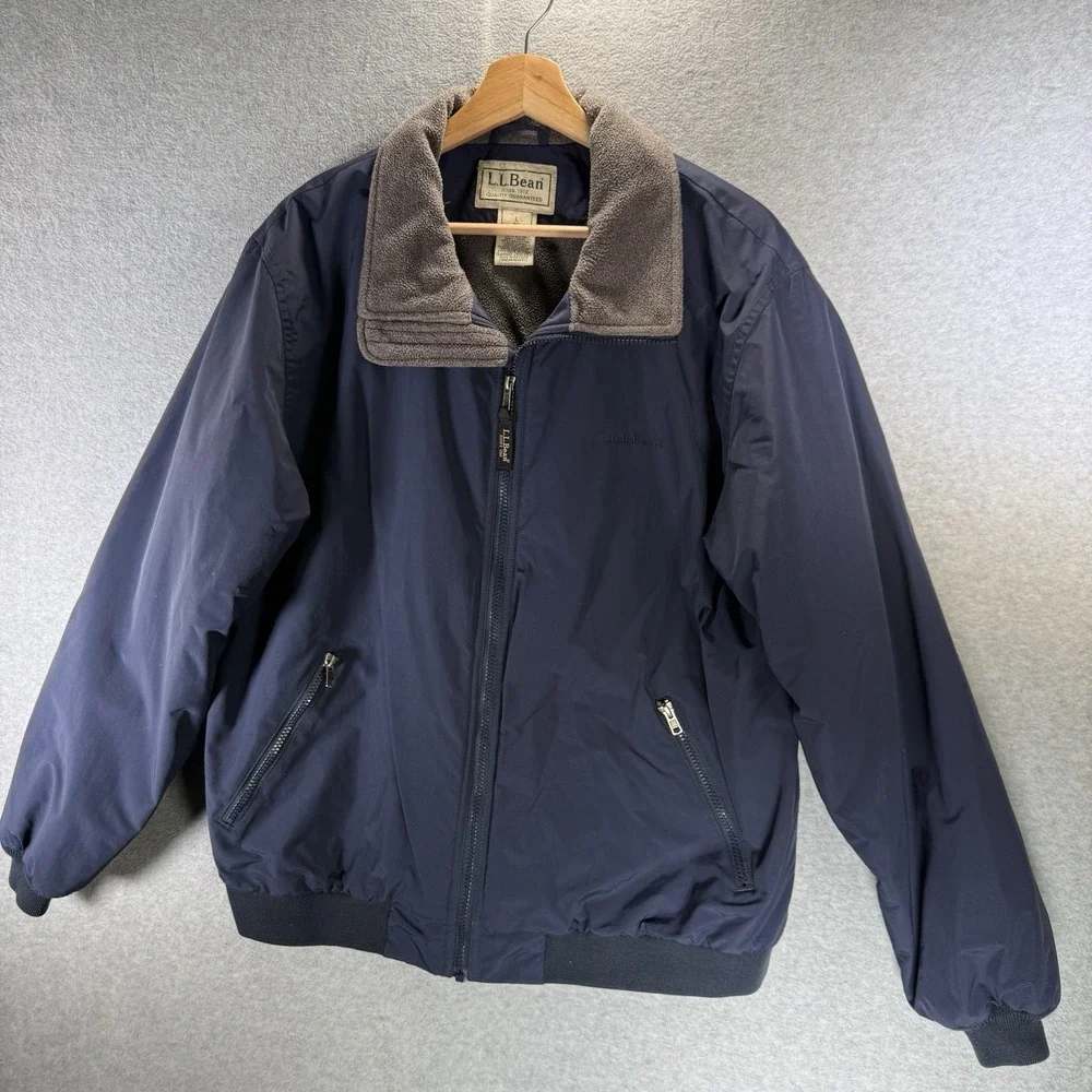 Vintage LL Bean Men's Warm Up Bomber Jacket Fleece Lined‎ Men's Large Blue